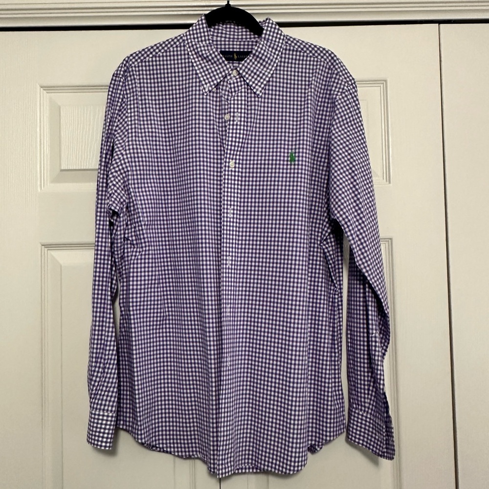 Ralph Lauren Polo Gingham Button Down Shirt in Purple Size‎ Large EUC